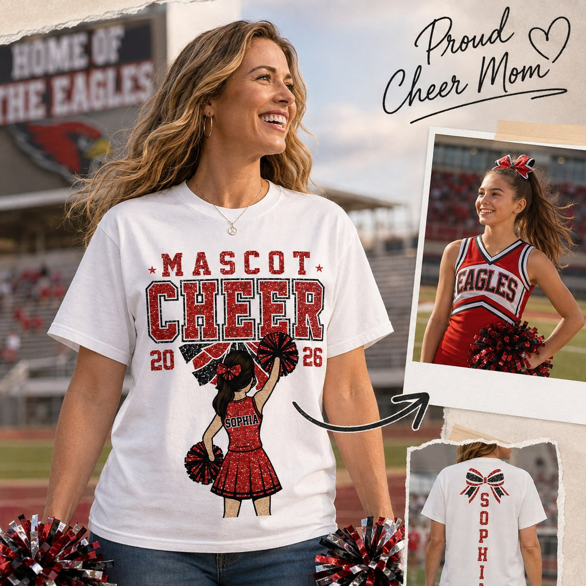 Personalized Cheerleader Shirt - Custom Cheer Team Name T-Shirt, Cheer Game Day Shirt for Mom Na02 VH01