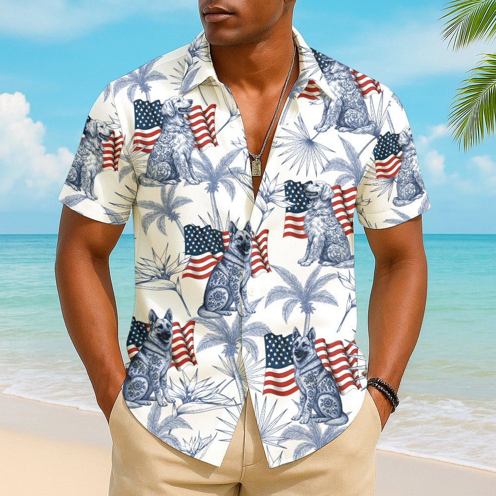 Custom Dog Breeds Toile De Jouy Style, America Flag Hawaiian Shirt, T1807 Hv01