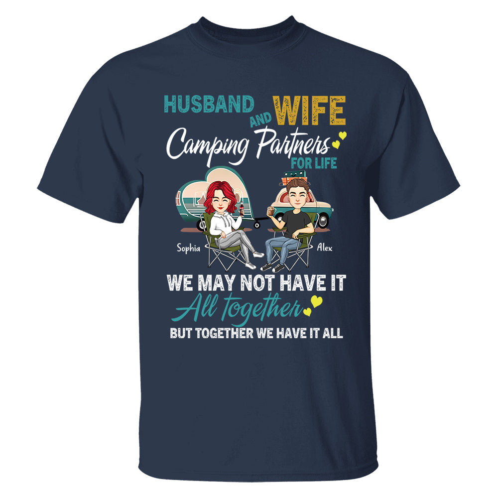 Husband And Wife Camping Partner For Life - Personalized Shirt For Couple Tm01