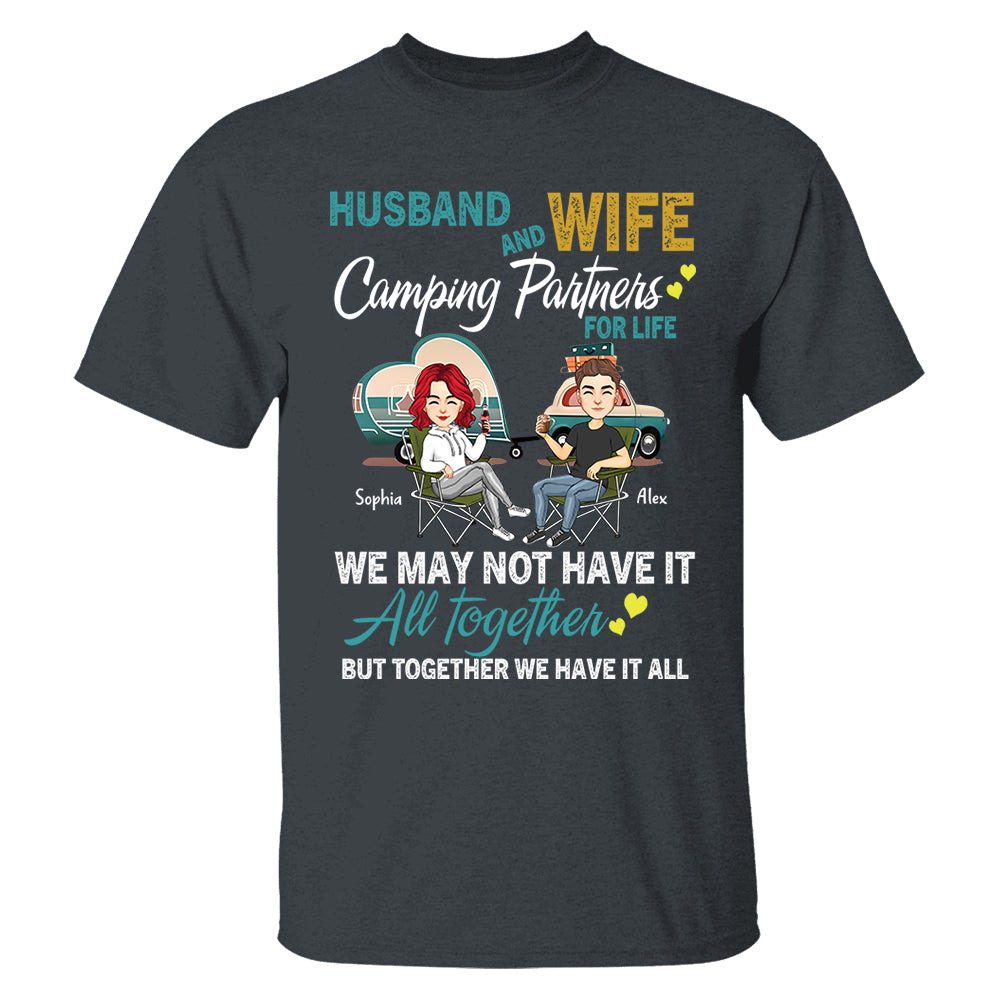 Husband And Wife Camping Partner For Life - Personalized Shirt For Couple Tm01