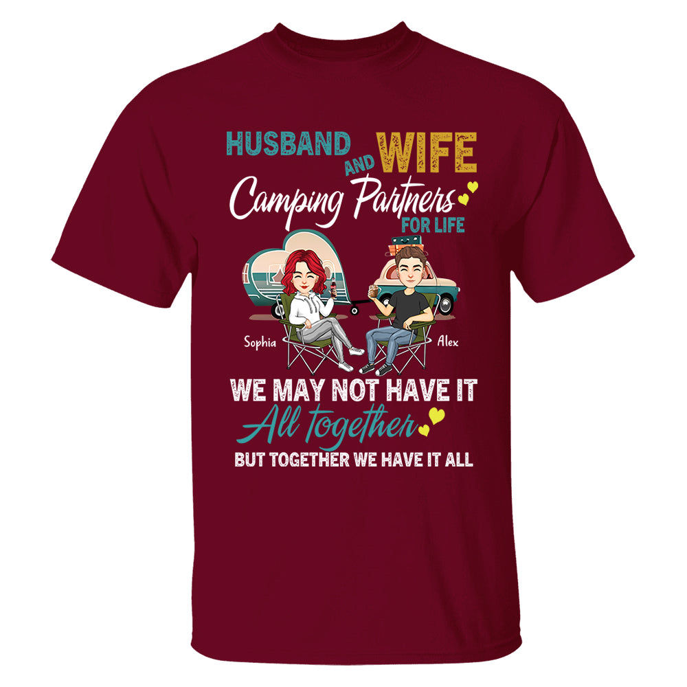 Husband And Wife Camping Partner For Life - Personalized Shirt For Couple Tm01