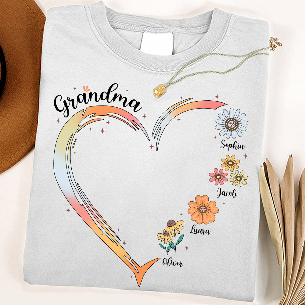 Grandma and Grandkids, Forever In Grandma's Heart - Family Personalized Custom Comfort Colors T-Shirt Do99