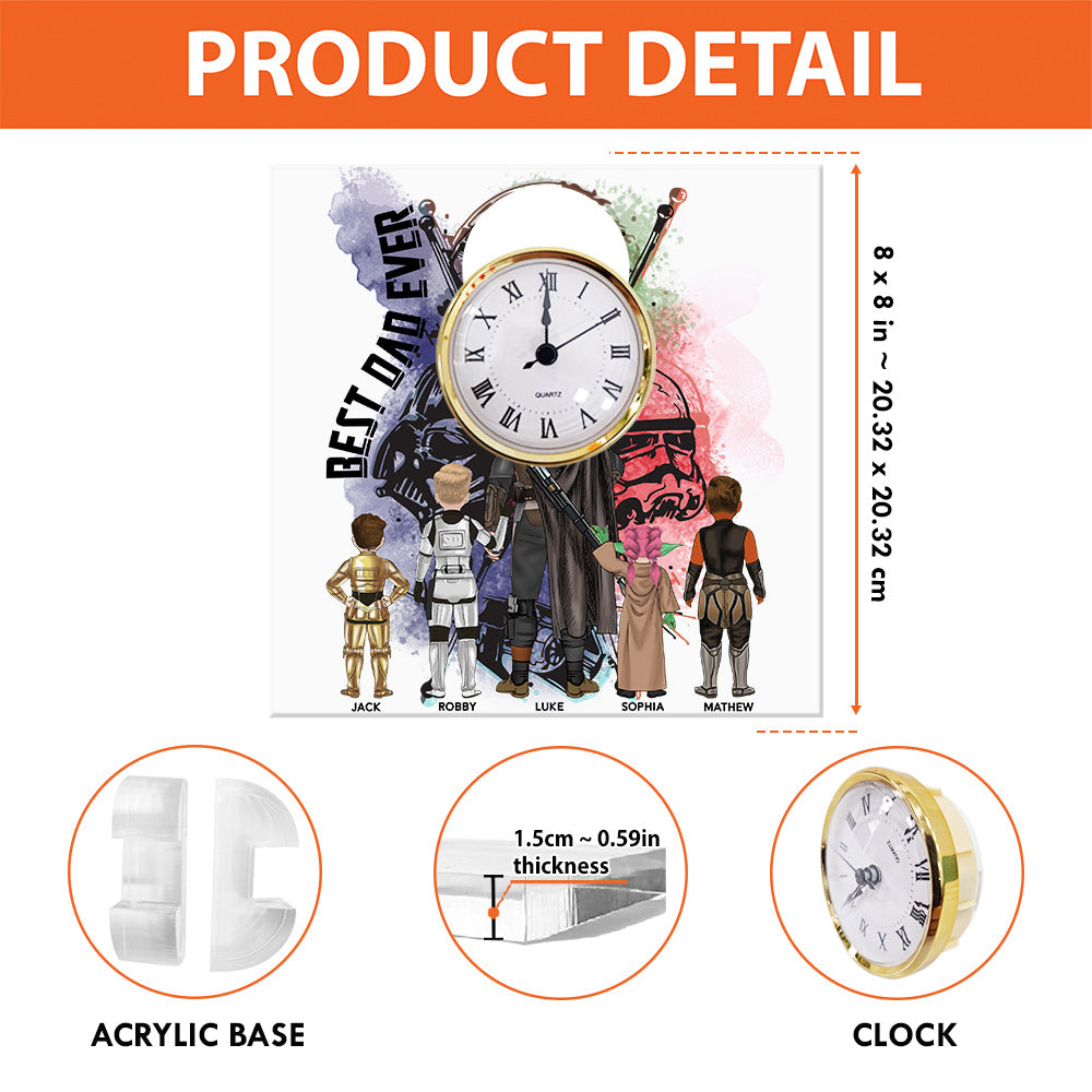 Best Dad Ever - Personalized Acrylic Desk Clock Plaque Gift For Dad Vr2 Tu20