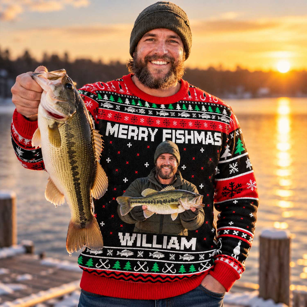 Personalized Photo Merry Fishmas Ugly Sweater, Fishmas Sweater, Gift For Fishing Lovers L0411 Pt99 TL06