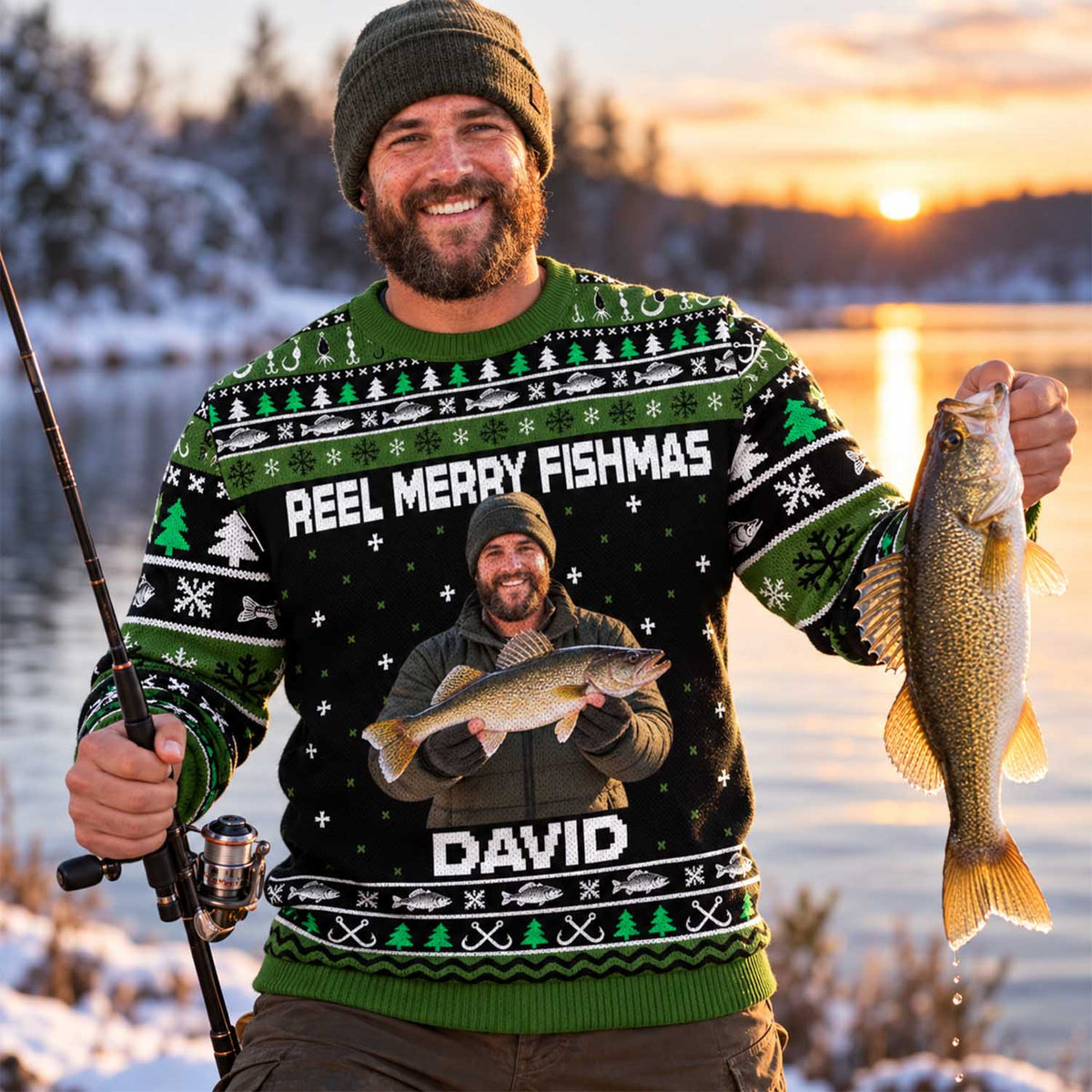 Personalized Photo Merry Fishmas Ugly Sweater, Fishmas Sweater, Gift For Fishing Lovers L0411 Pt99 TL06
