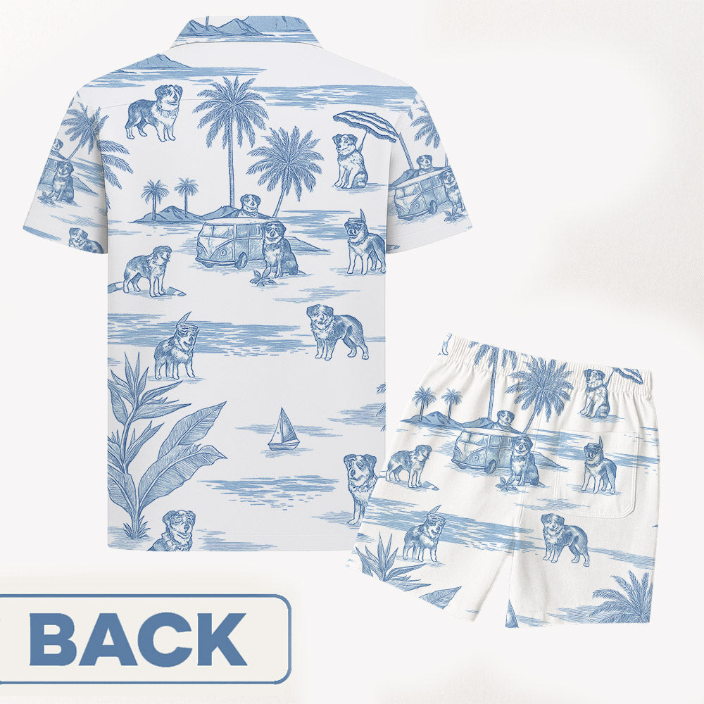 Australian Shepherd Toile De Jouy Style Hawaiian Shirt Pt99