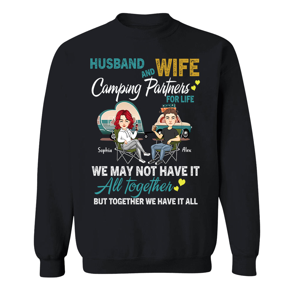 Husband And Wife Camping Partner For Life - Personalized Shirt For Couple Tm01