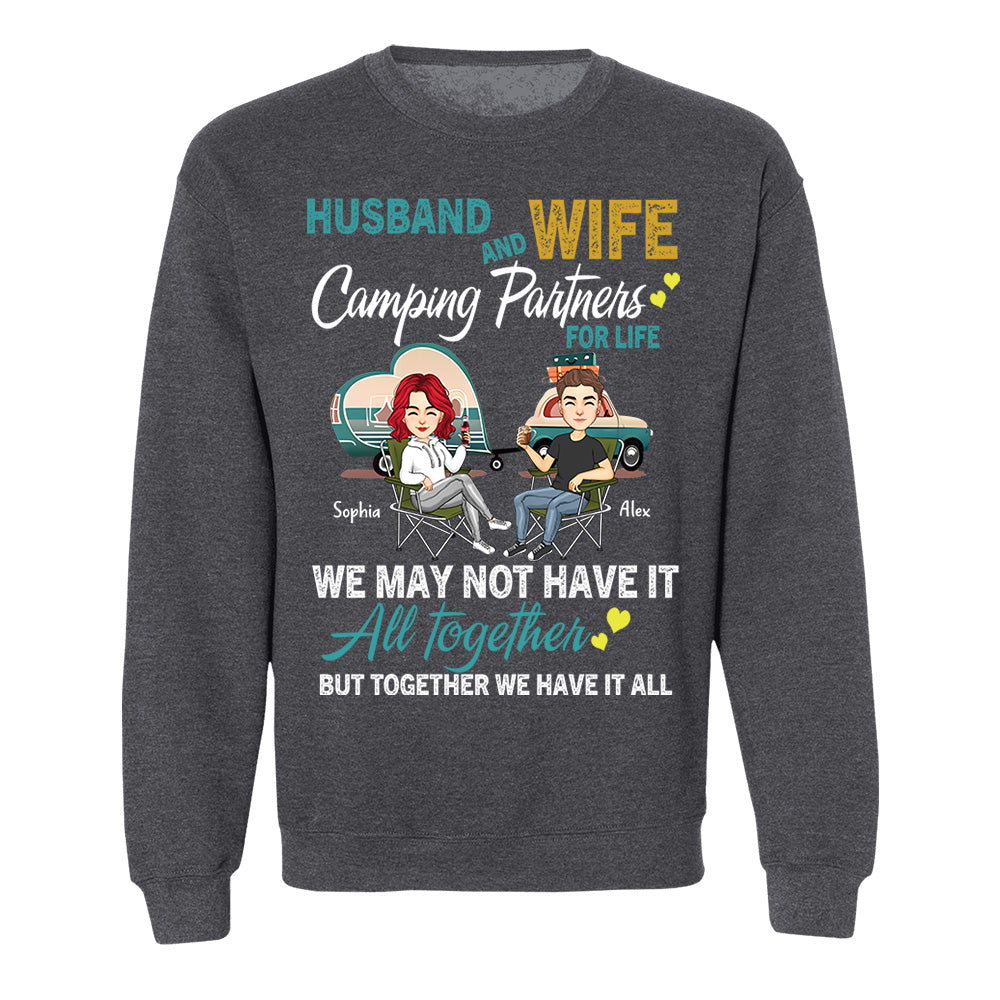 Husband And Wife Camping Partner For Life - Personalized Shirt For Couple Tm01