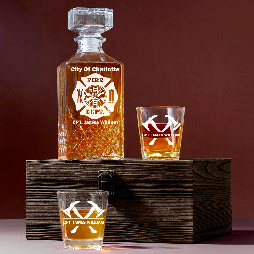 Firefighter Whiskey Decanter Set With Crossed Axe Glasses Fireman Gift Home Bar Gifts for Firefighters H2511 Trna