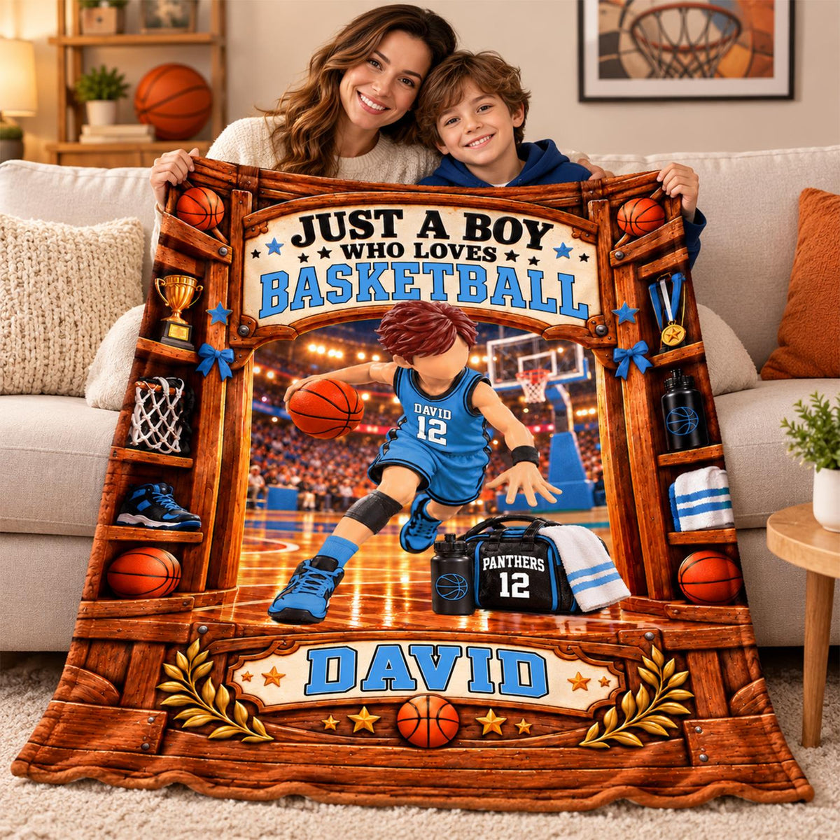 Just A Boy Who Loves Basketball Blanket, Personalized Basketball Blanket, Custom Name Basketball Gift, Gift for Basketball Na02 Hv01 KL07