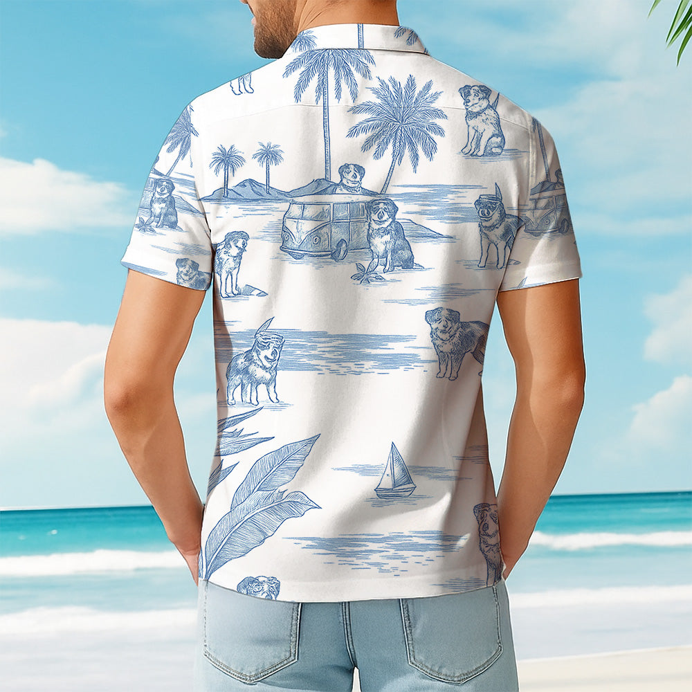 Australian Shepherd Toile De Jouy Style Hawaiian Shirt Pt99