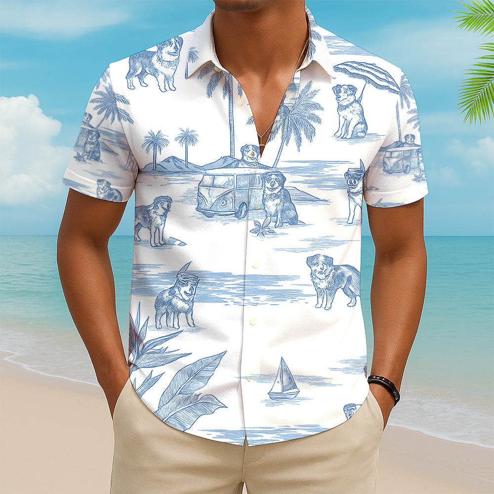 Australian Shepherd Toile De Jouy Style Hawaiian Shirt Pt99
