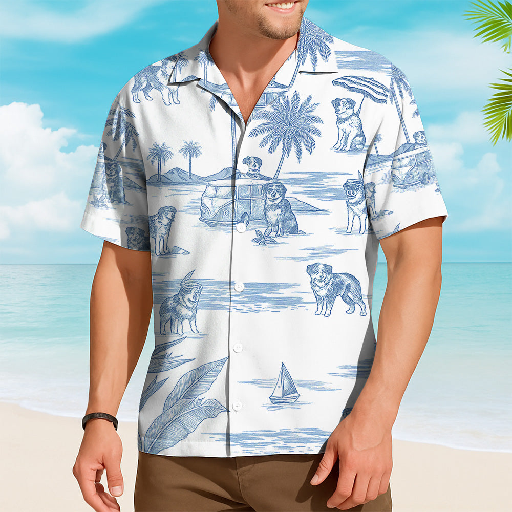 Australian Shepherd Toile De Jouy Style Hawaiian Shirt Pt99