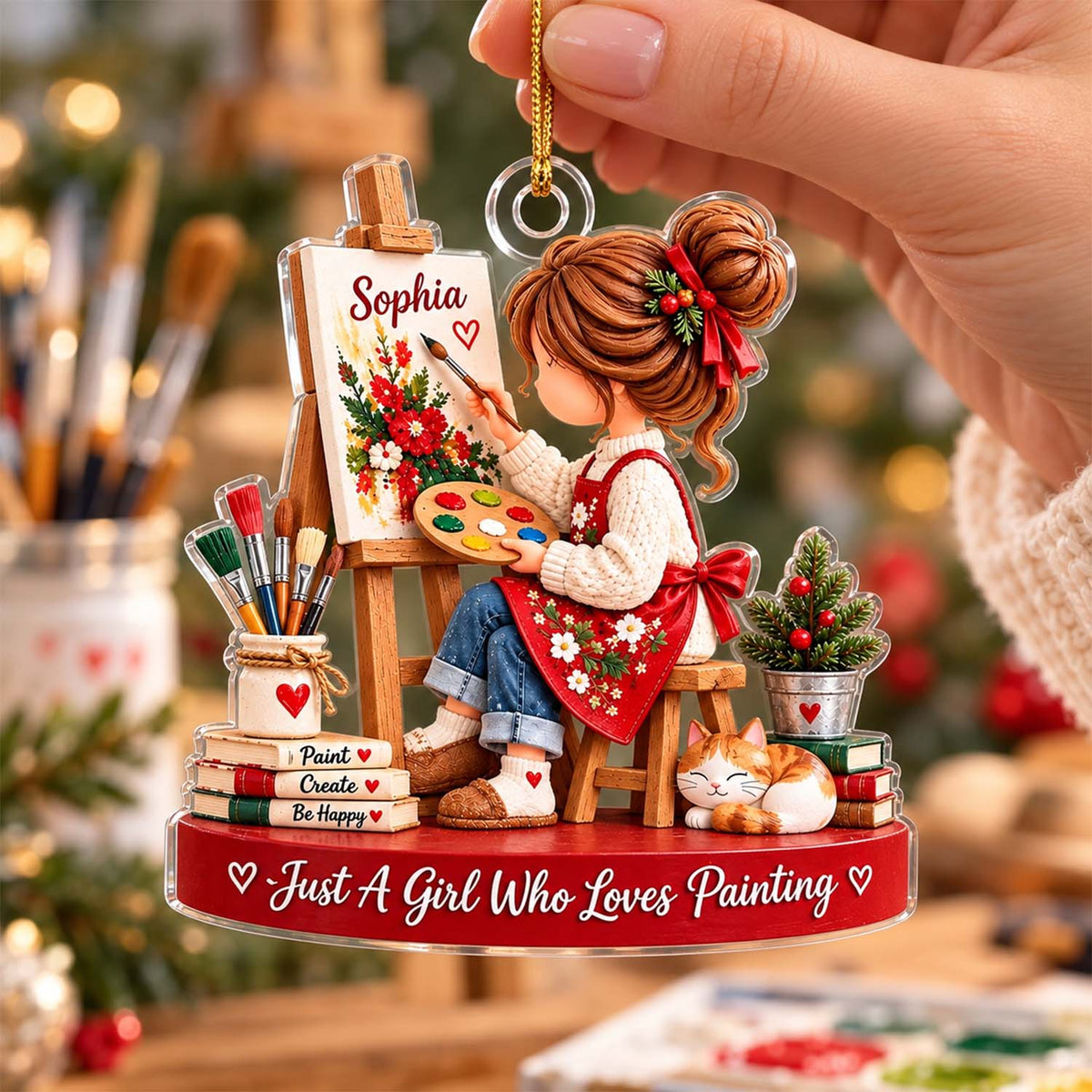Personalized Artist Christmas Ornament, Girl Who Loves Painting Gift, Art Lover Gift Pt99