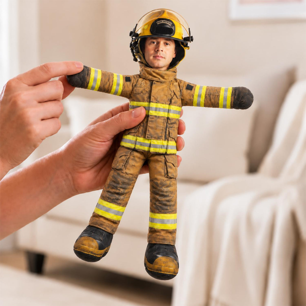Personalized Firefighter Dad Photo Squishy Toy Poseable Plush Doll, Christmas Gift for Kids and Firefighter Family T1807 Hv01 NT01
