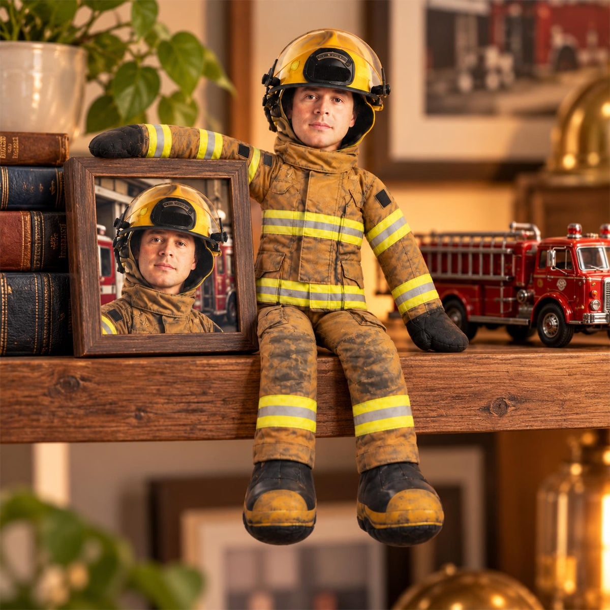 Personalized Firefighter Dad Photo Squishy Toy Poseable Plush Doll, Christmas Gift for Kids and Firefighter Family T1807 Hv01 NT01