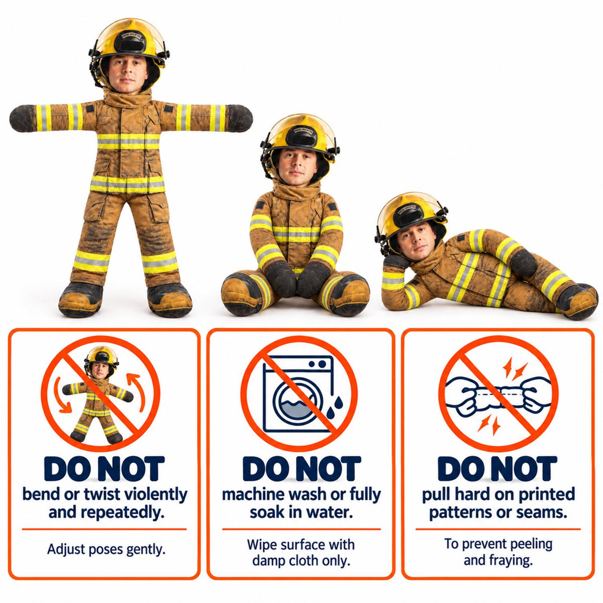 Personalized Firefighter Dad Photo Squishy Toy Poseable Plush Doll, Christmas Gift for Kids and Firefighter Family T1807 Hv01 NT01