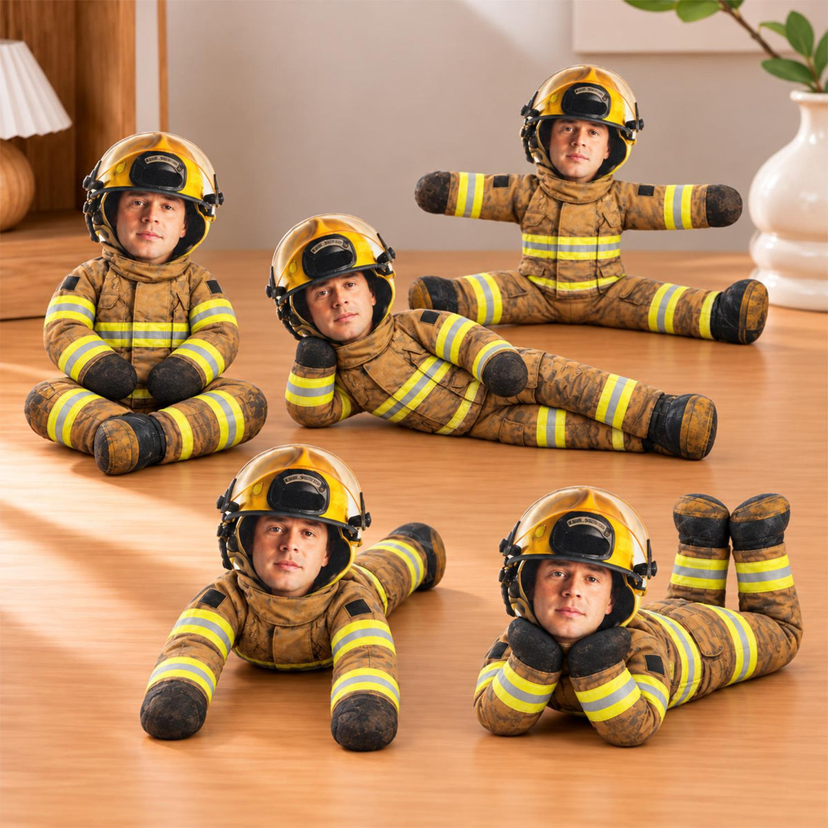 Personalized Firefighter Dad Photo Squishy Toy Poseable Plush Doll, Christmas Gift for Kids and Firefighter Family T1807 Hv01 NT01
