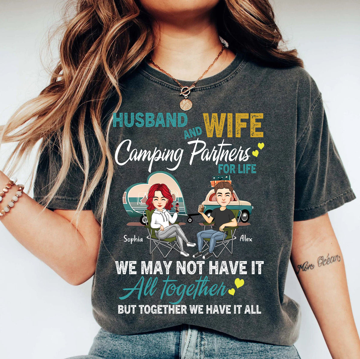 Husband And Wife Camping Partner For Life - Personalized Shirt For Couple Tm01