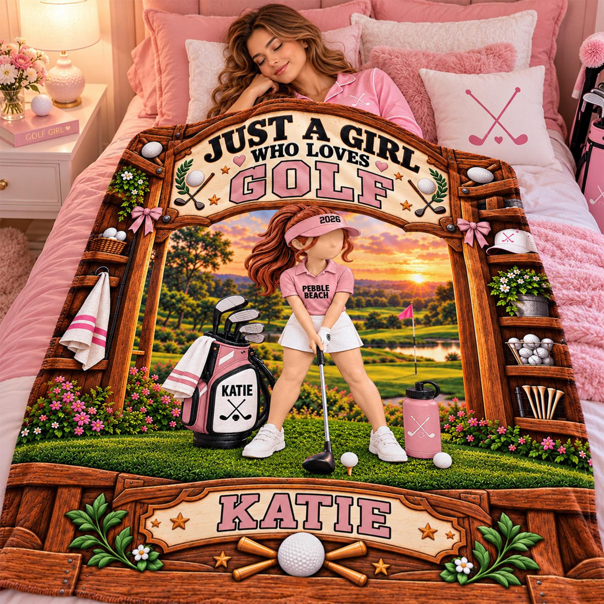 Just A Girl Who Loves Golf Blanket, Personalized Golf Blanket,Custom Name Golf Gift, Gift for Golf Na02 Hv01 KL07