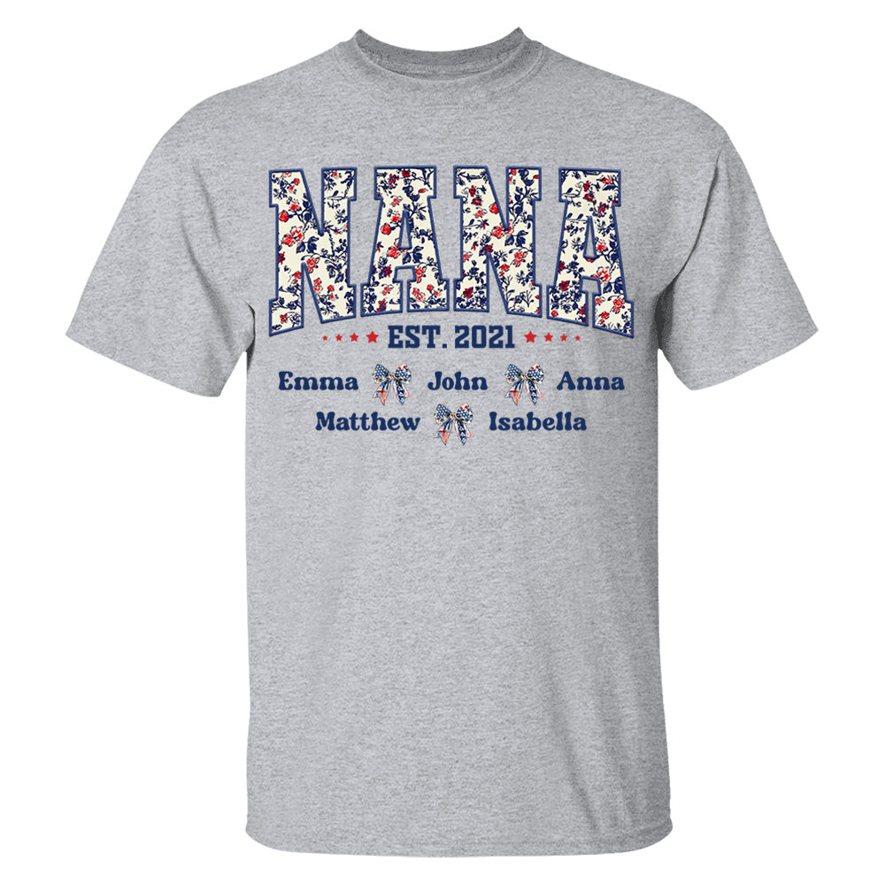 Floral Nana America Bow 4th Of July - Personalized Shirt For Grandma Do98