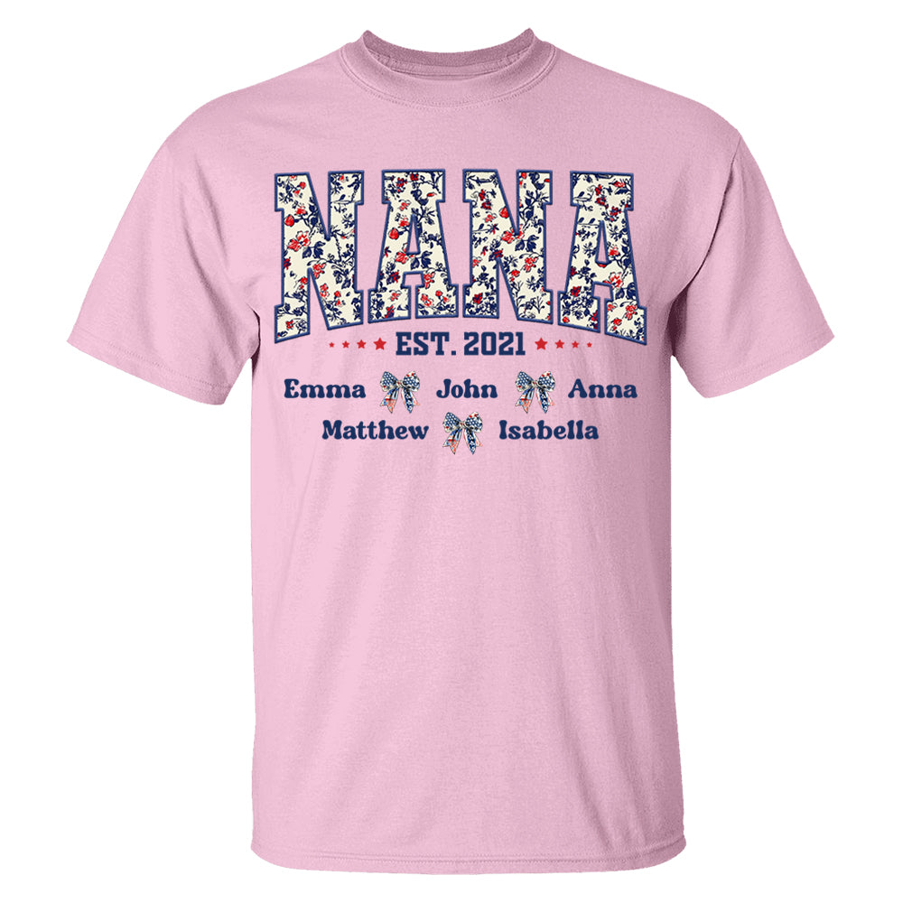 Floral Nana America Bow 4th Of July - Personalized Shirt For Grandma Do98