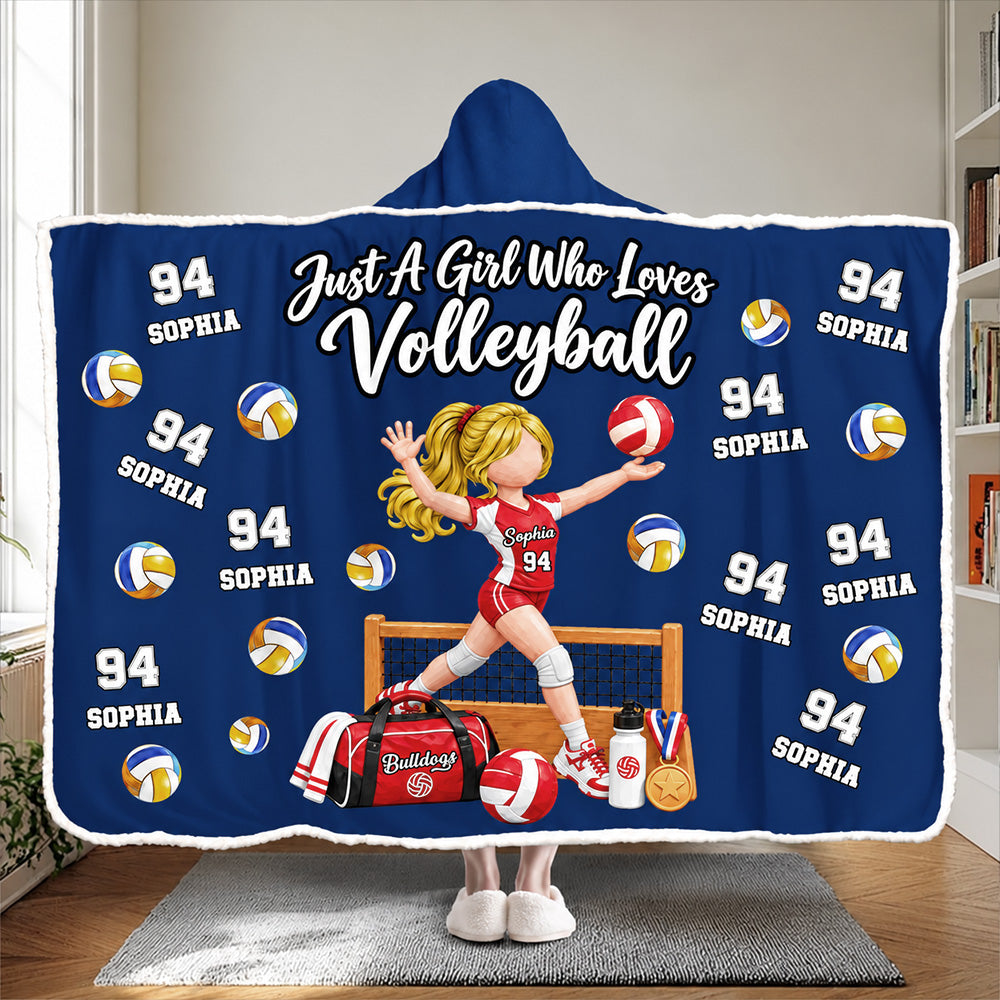 Just A Girl Who Loves Volleyball, Personalized Volleyball Wearable Blanket Hoodie For Volleyball Lovers, Volleyball Players MI209 T24 NT01