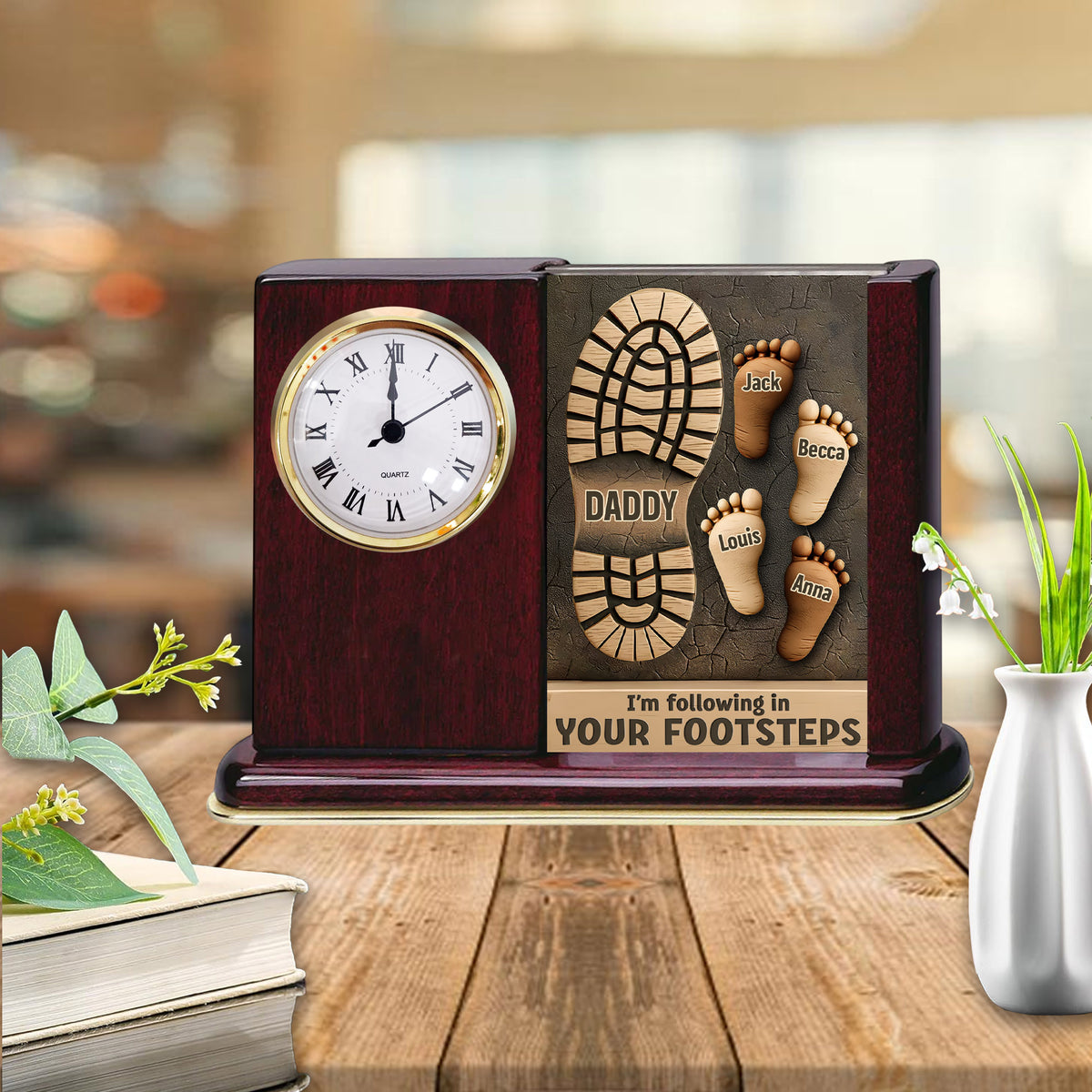 I'm Following In Your Footsteps - Personalized Acrylic Desk Clock Plaque Gift For Dad