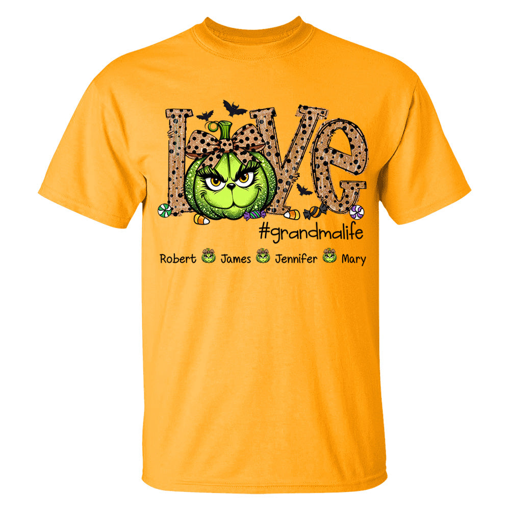 Personalized Grandma Life Halloween Green Pumpkin For Give Nana And Kids Shirt