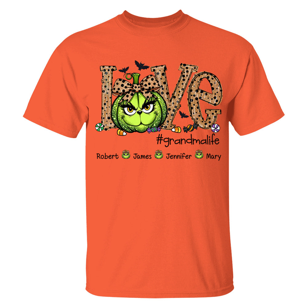 Personalized Grandma Life Halloween Green Pumpkin For Give Nana And Kids Shirt