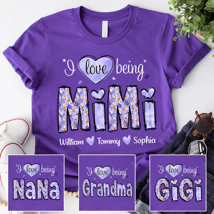 I Love Being Mimi Purple Daisy - Personalized Shirt For Grandma Pt99