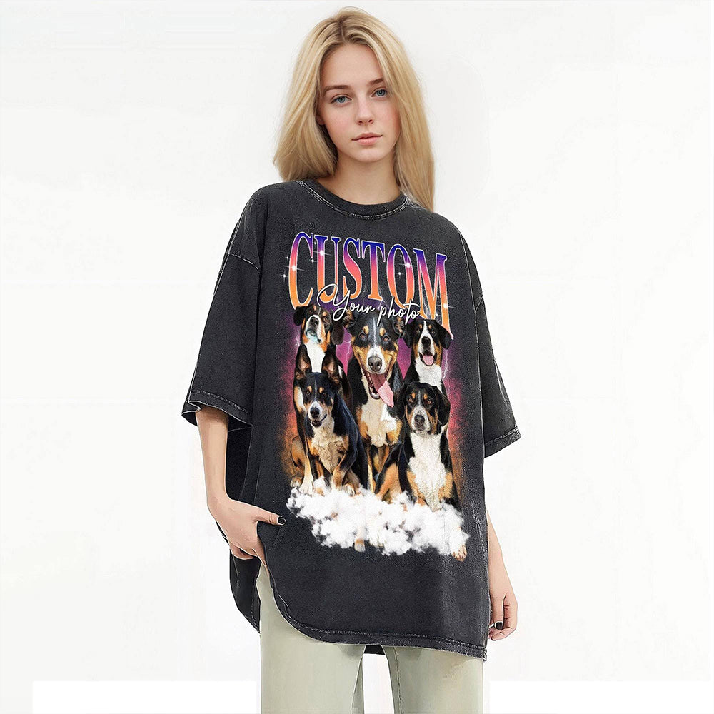 Custom Dog Vintage Washed Shirt Custom Dog Bootleg Rap Tee