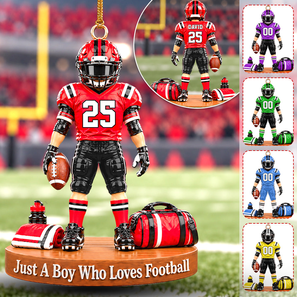 Luxury Personalized Football Player Christmas Ornament, Custom Name, Number & Uniform Colors, Just a Boy Who Loves Football Gift Hv01