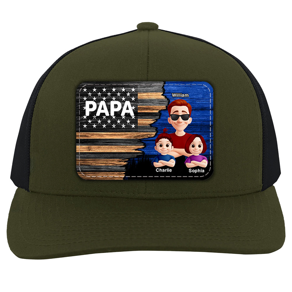 Dad Grandpa Papa With Kids Half Nation Flag Personalized Leather Patch Hat, Father's Day Gift For Dad T1807 Hv01