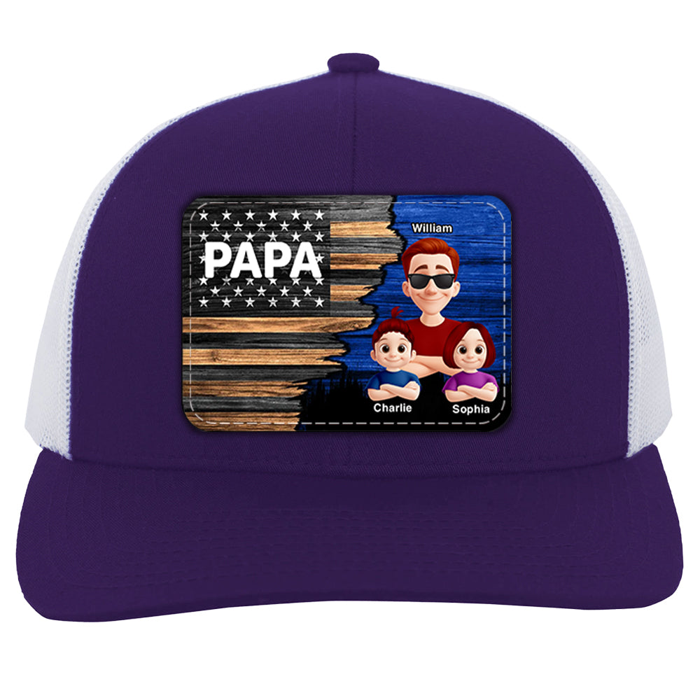 Dad Grandpa Papa With Kids Half Nation Flag Personalized Leather Patch Hat, Father's Day Gift For Dad T1807 Hv01