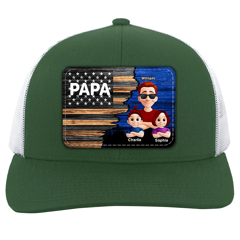 Dad Grandpa Papa With Kids Half Nation Flag Personalized Leather Patch Hat, Father's Day Gift For Dad T1807 Hv01