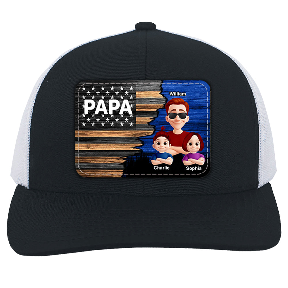 Dad Grandpa Papa With Kids Half Nation Flag Personalized Leather Patch Hat, Father's Day Gift For Dad T1807 Hv01