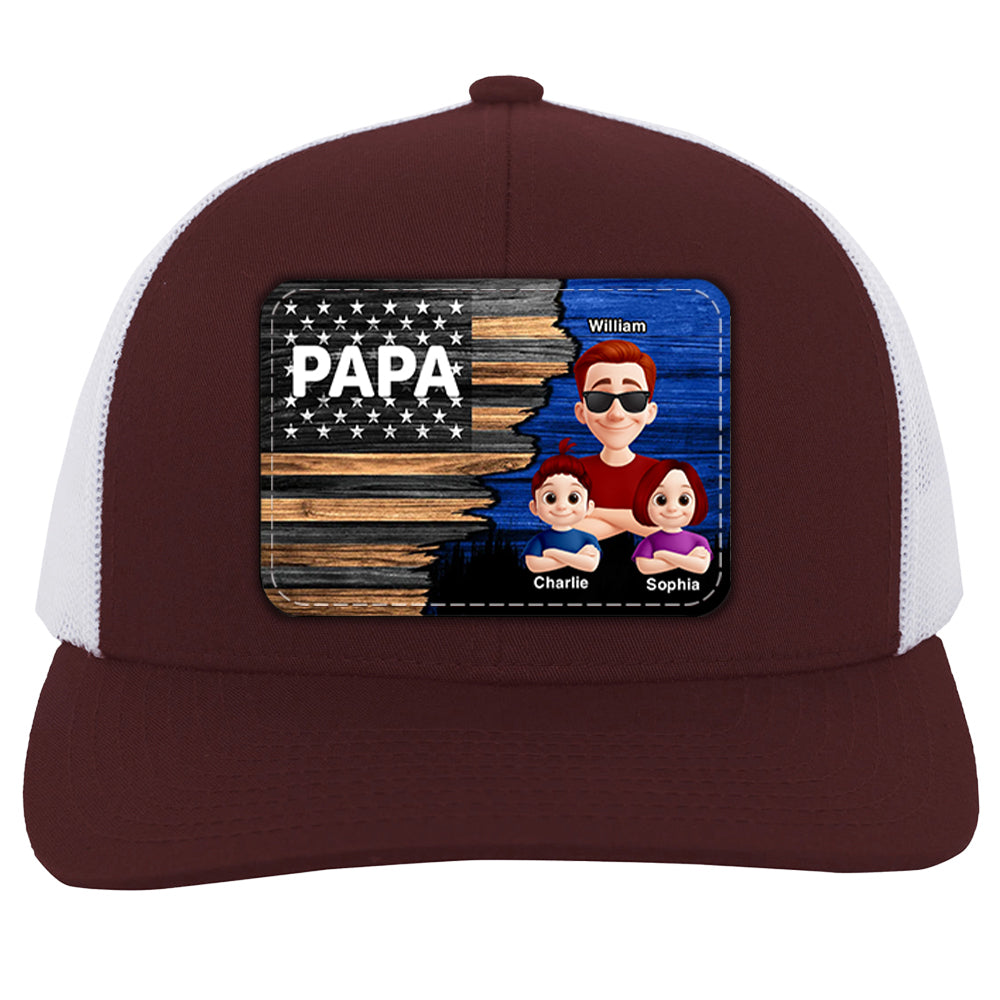 Dad Grandpa Papa With Kids Half Nation Flag Personalized Leather Patch Hat, Father's Day Gift For Dad T1807 Hv01