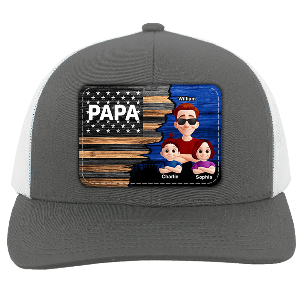 Dad Grandpa Papa With Kids Half Nation Flag Personalized Leather Patch Hat, Father's Day Gift For Dad T1807 Hv01