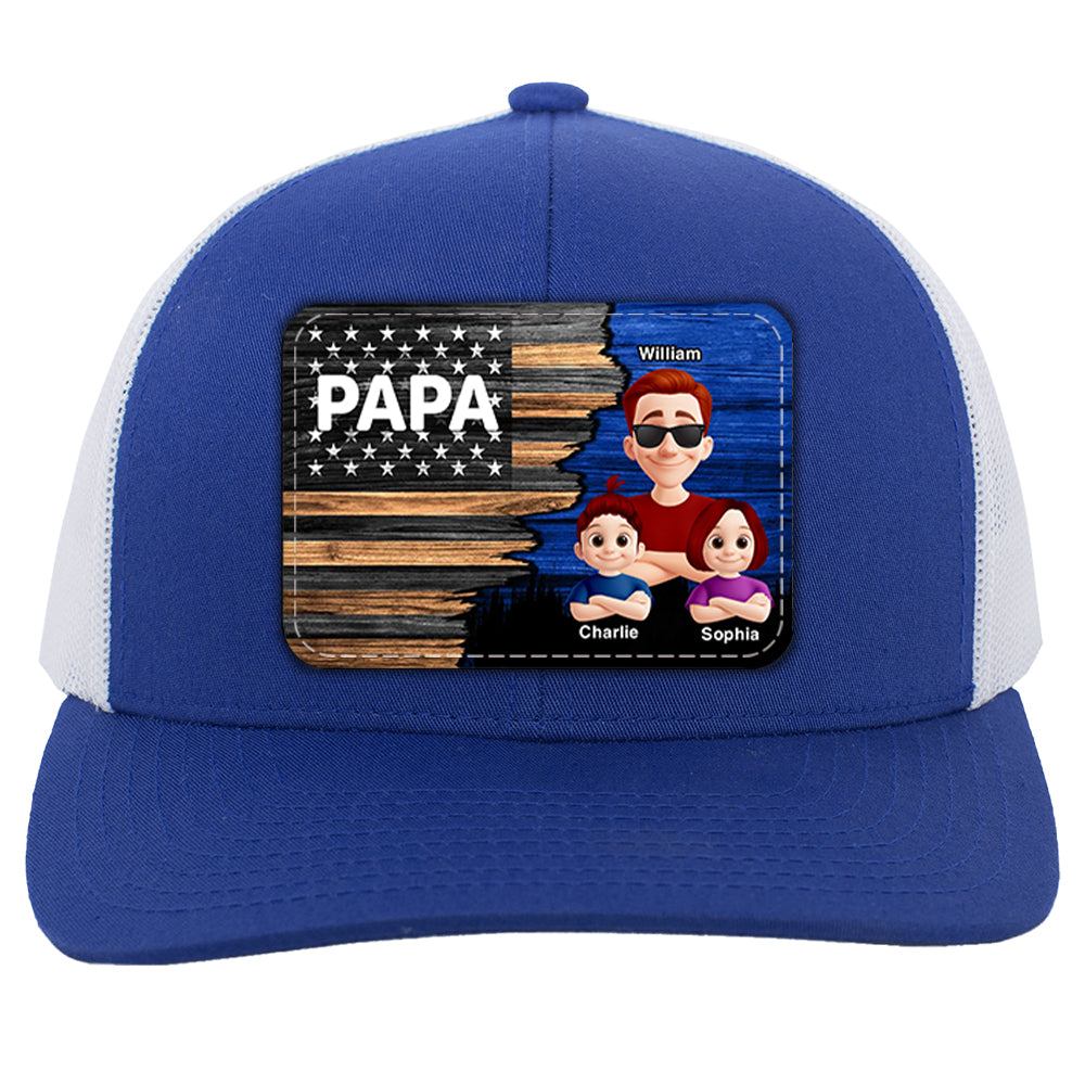 Dad Grandpa Papa With Kids Half Nation Flag Personalized Leather Patch Hat, Father's Day Gift For Dad T1807 Hv01