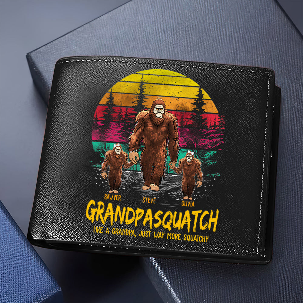 Papasquatch, Like A Grandpa, Just Way More Squatchy - Personalized Vintage Leather Wallet