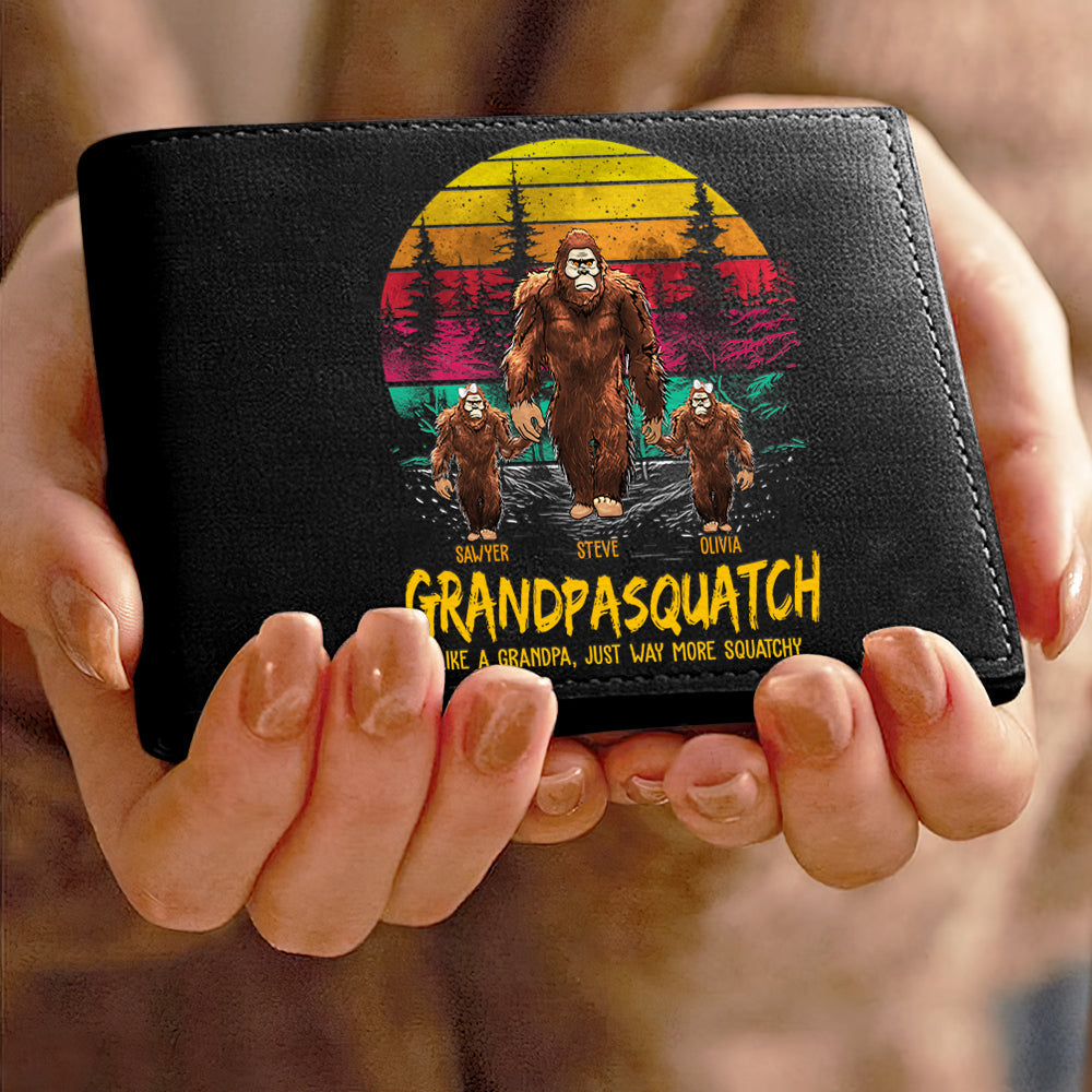 Papasquatch, Like A Grandpa, Just Way More Squatchy - Personalized Vintage Leather Wallet