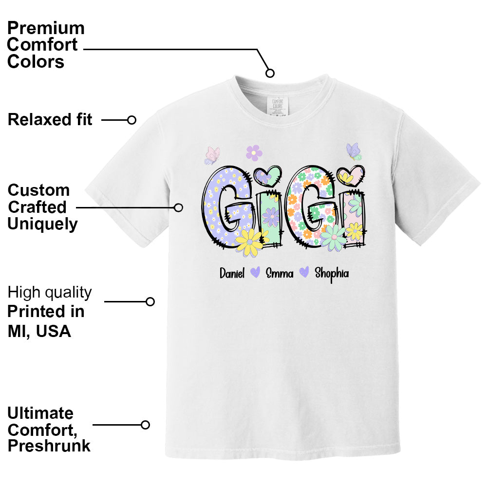Gigi Purple Floral Shirt - Custom Nickname Grandma Nana Mimi & Kid Names - Mother's Day NA04 pt99