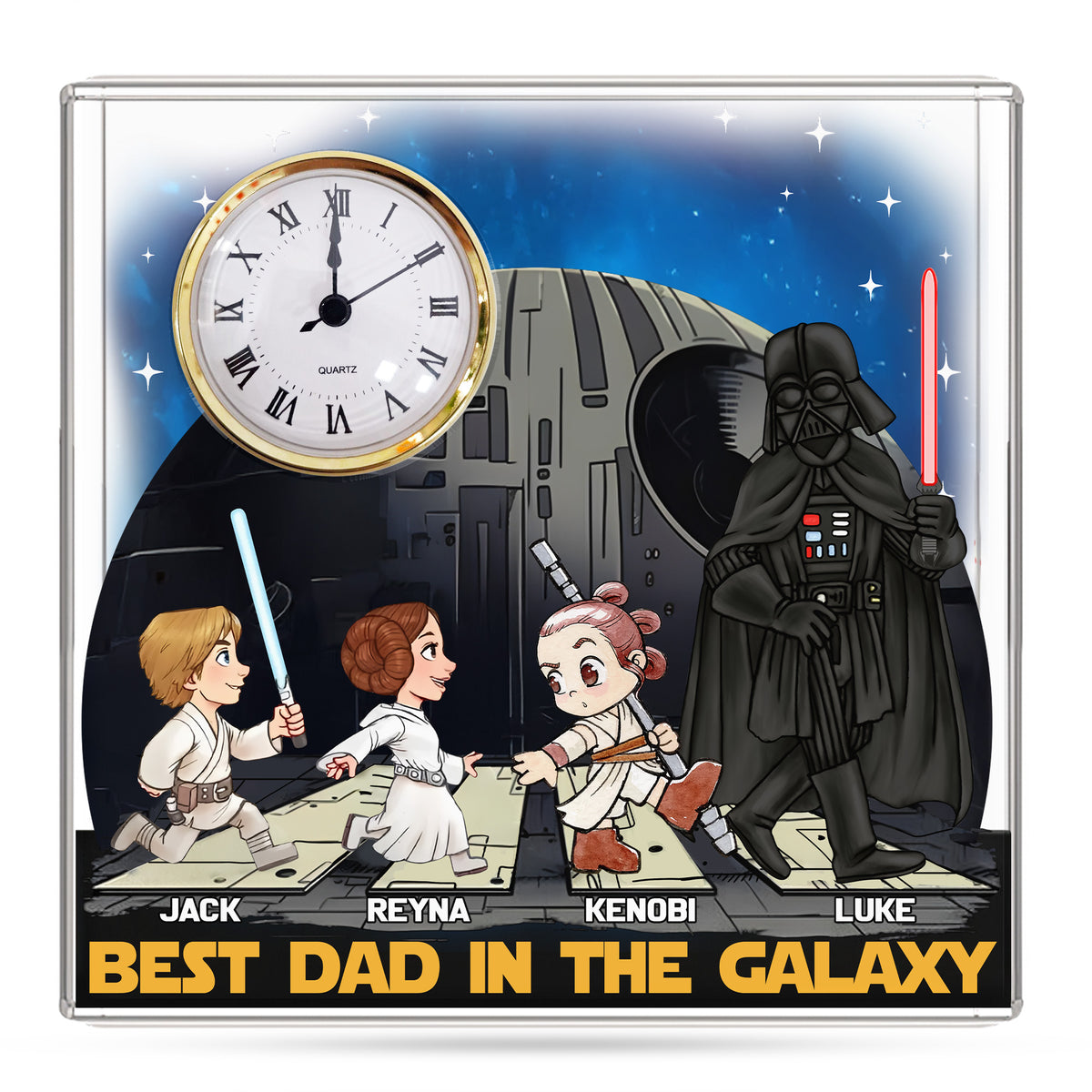 Best Dad In The Galaxy - Personalized Acrylic Desk Clock Plaque Gift For Dad Tu20