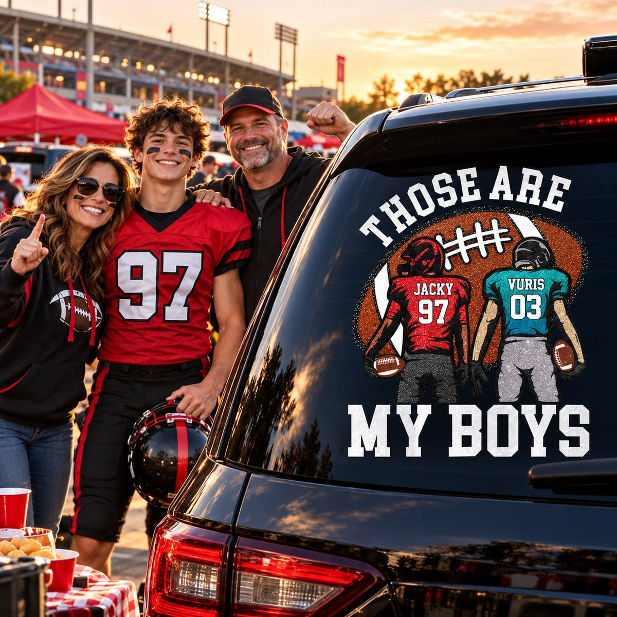 Personalized Those Are My Kids Football Car Decal, Custom Football Player Name & Number Sticker, Gift for Sports Moms and Dads T1807 T24