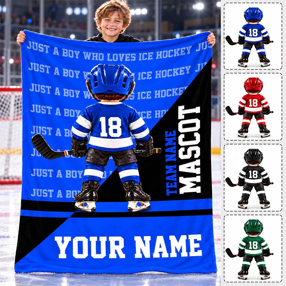 Custom Just A Boy Who Loves Ice Hockey Blanket,  Gift For Hockey Lovers, Team Gifts L0411 T24 DH09