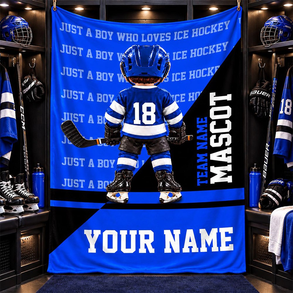 Custom Just A Boy Who Loves Ice Hockey Blanket,  Gift For Hockey Lovers, Team Gifts L0411 T24 DH09