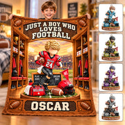 Personalized Just A Boy Who Loves Football Blanket, Custom Player Name & Number Gift, Christmas Keepsake C2408 Hv01 TL06