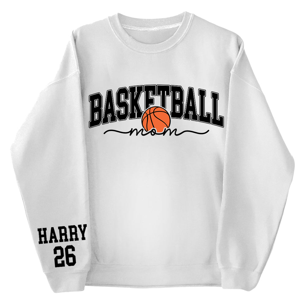 Personalize Basketball Mom Kids Name On Sleeve Sweatshirt, Mom Basketball Sweater, Basketball Mama Shirt, Gift for Basketball Mom, Fall Basketball Season Shirt Do99