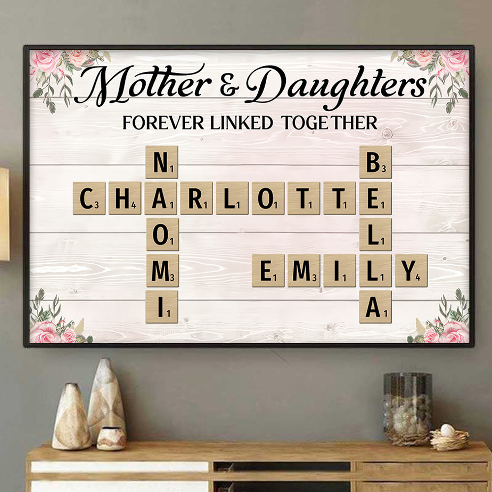 Mother & Daughters Sons Forever Linked Together Crossword Puzzle Art Personalized Poster Tu20